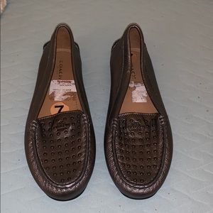 Silver coach loafers